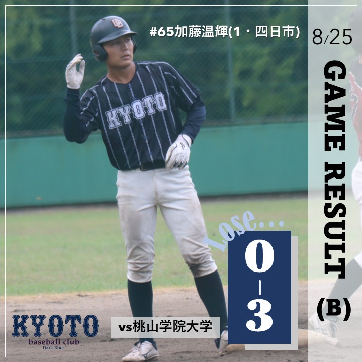 【試合結果】8/25 令和6年度夏季オープン戦 B vs 桃山学院大学