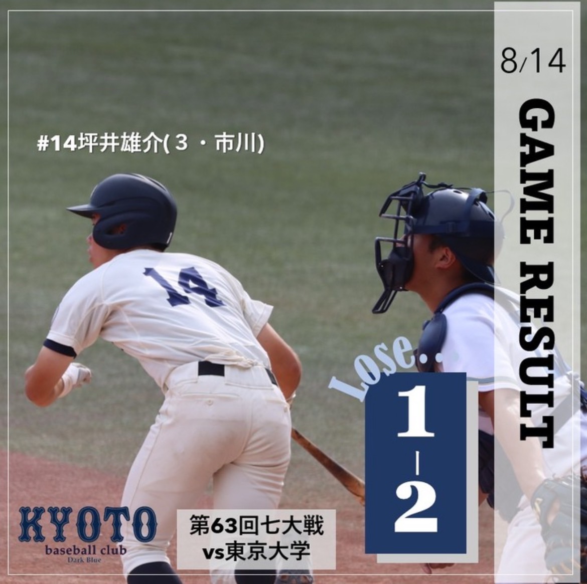 【試合結果】8/14 第63回全国七大学総合体育大会硬式野球の部 vs 東京大学