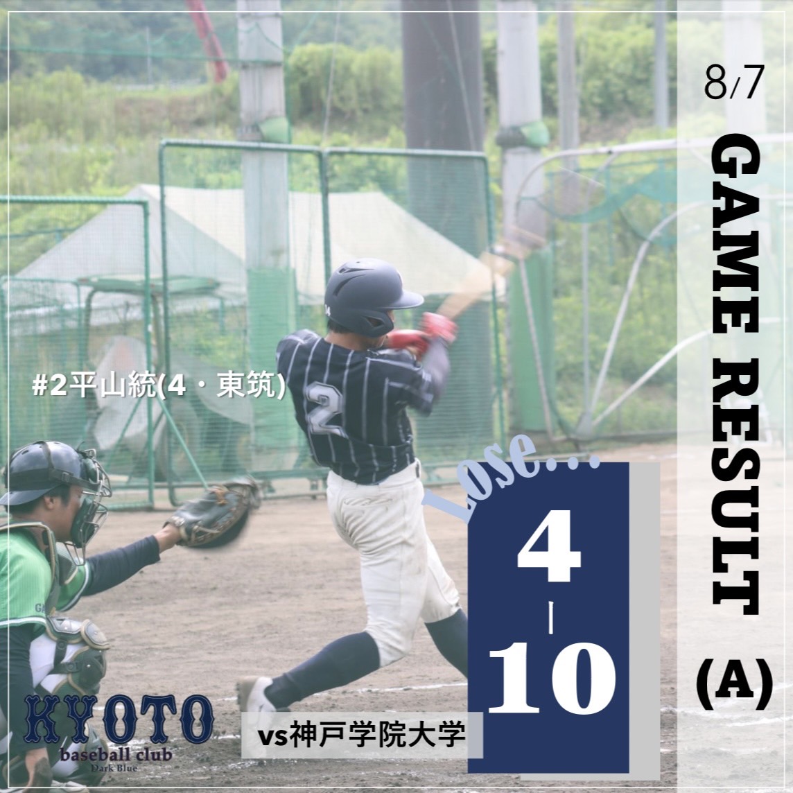 【試合結果】8/7 令和6年度夏季オープン戦 W vs 神戸学院大学